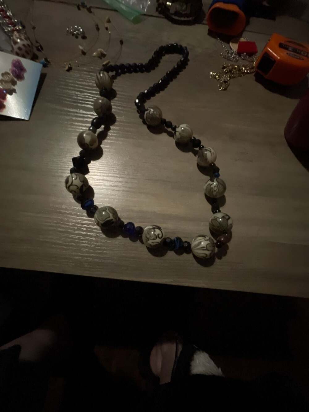 Vintage Black And White Porcelain Bead Statement Necklace